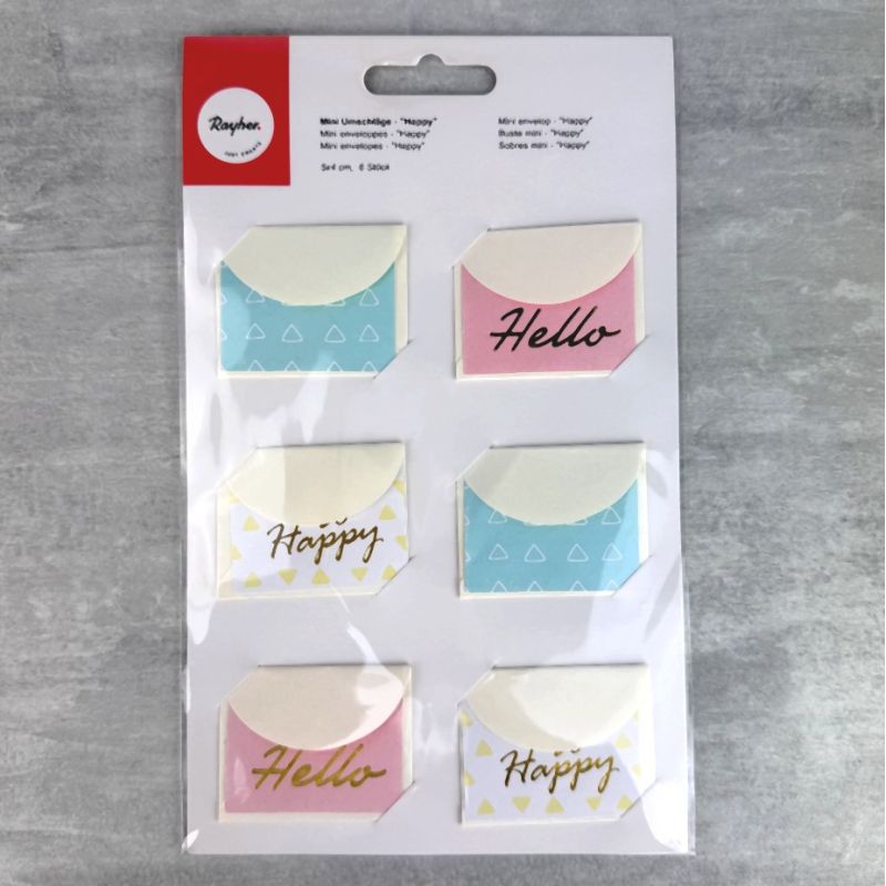 Lot de 6 Minis Cartes et enveloppes Happy Couleurs Rose,Menthe, Or, Petits Mots 5x4cm