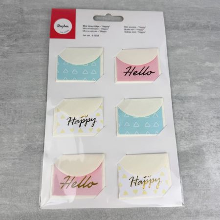 Lot de 6 Minis Cartes et enveloppes Happy Couleurs Rose,Menthe, Or, Petits Mots 5x4cm