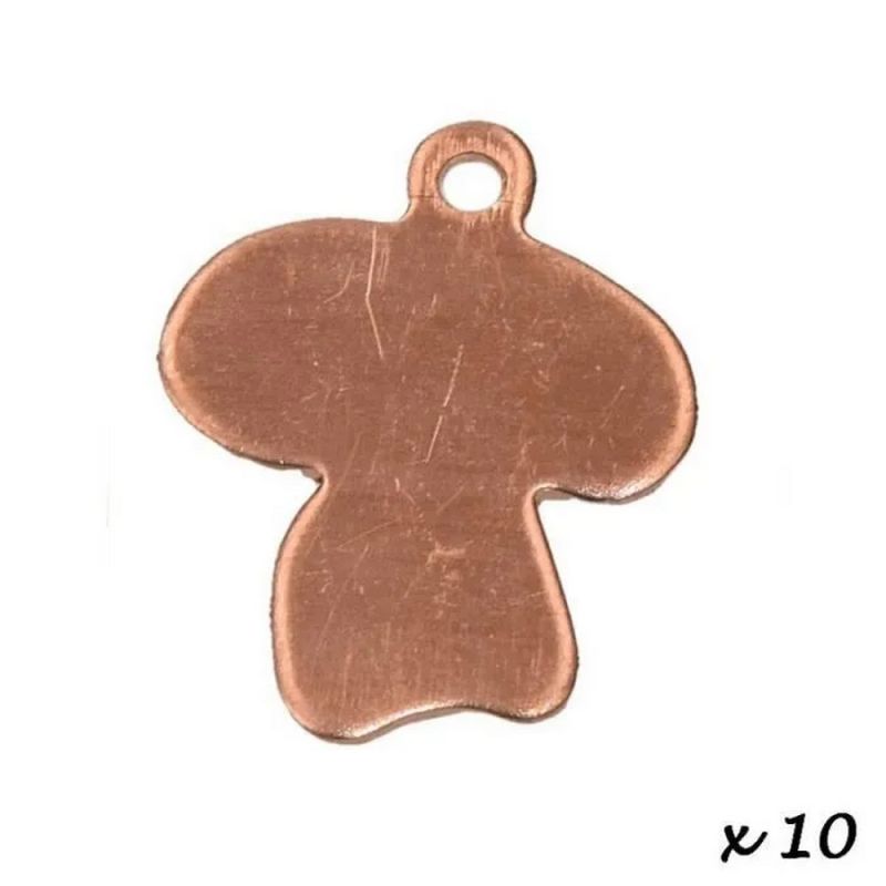 Lot de 10 Pendentifs en cuivre Champignon, 1 trou, 17 x 16 mm, ébauche épaisseur 0.8 mm, pour émaillage