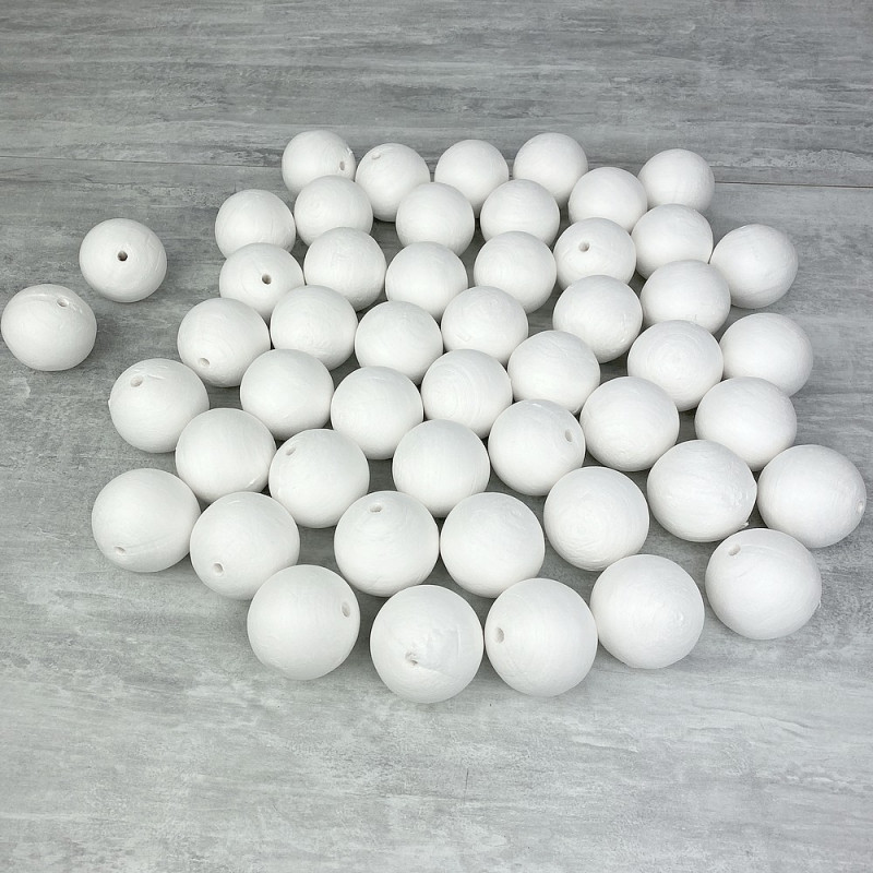 Lot de 25 Boules de 6 cm en ouate de cellulose, Billes blanches en coton compressé de 60mm avec trou