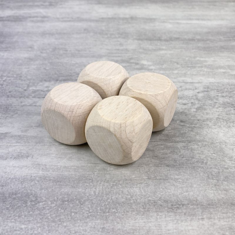Lot de 4 Cubes en bois de hêtre, 3 cm, non traité, blanchi, dés de 30 mm