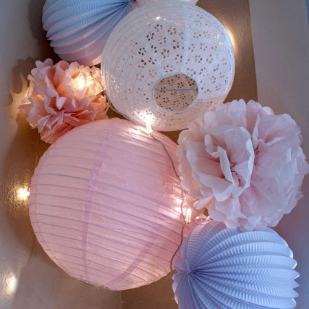 Grande Lanterne Japonaise Rose dragée, diam. 50 cm, Lampion boule Papier rose clair, à suspendre