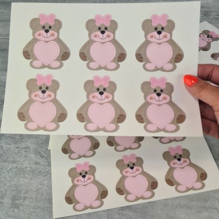 Leaf of 12 brands card stock Teddy the Pooh, Pink Heart