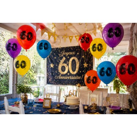 Lot de 10 Ballons de baudruche sérigraphiés 60 ans, Diam. 28 cm , pour déco anniversaire 