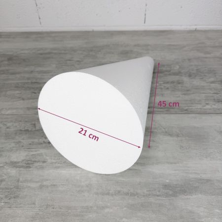 Cône en polystyrène Plein, Pointe épaisse, Hauteur 45 cm, Diamètre de base 21 cm, Support Styro haute densité, Présentoir à maca