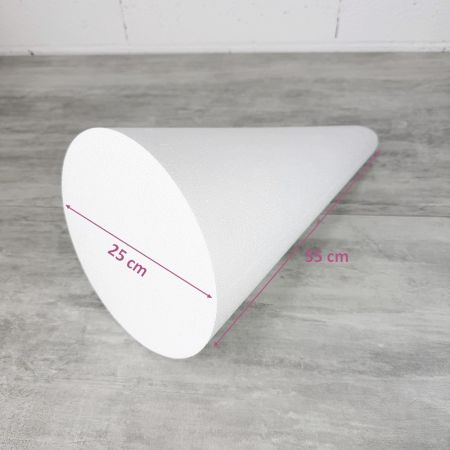 Grand Cône en polystyrène Plein, Pointe épaisse, Hauteur 55 cm, Base ø 25 cm, Support Styro haute densité, Présentoir à macarons