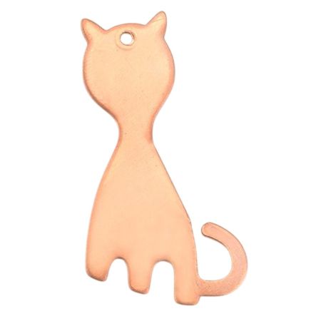 10 Pendentifs en Cuivre Chat 43x23 mm, 1 trou, ébauche épaisseur 0.8 mm, pour émaillage jusqu'à 850°C