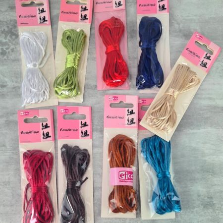 Lot 9 Cordelettes en satin, diam. 2 mm (6 m chacune)- Kumihimo, bracelets brésiliens, attrape-rêves, macramé