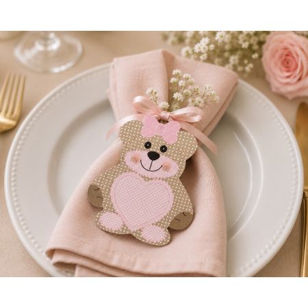 Planche de 12 marques places papier cartonné Teddy l'Ourson brun et coeur rose