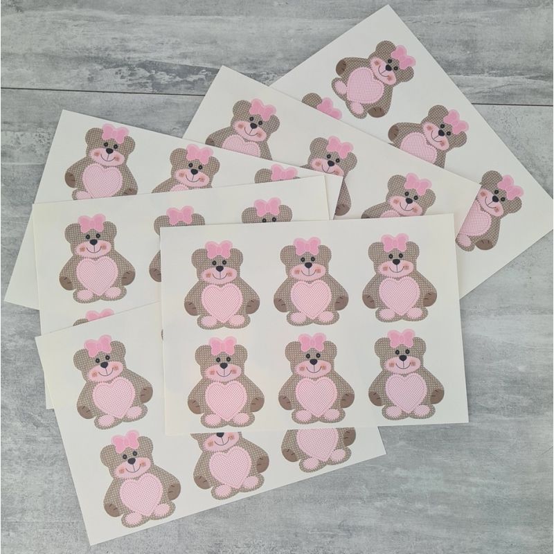 copy of12 Marque-places Ours en Carton avec Cœur & Nœud Rose (6x5 cm) – Décoration de Table Baptême, Baby Shower & Anniversair
