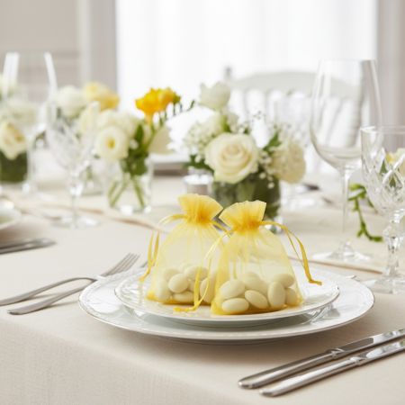 Lot de 10 Sachets en Organza Jaune (7,5 x 10 cm) – Pochons à Dragées & Bijoux pour Mariage, Baptême & Communion