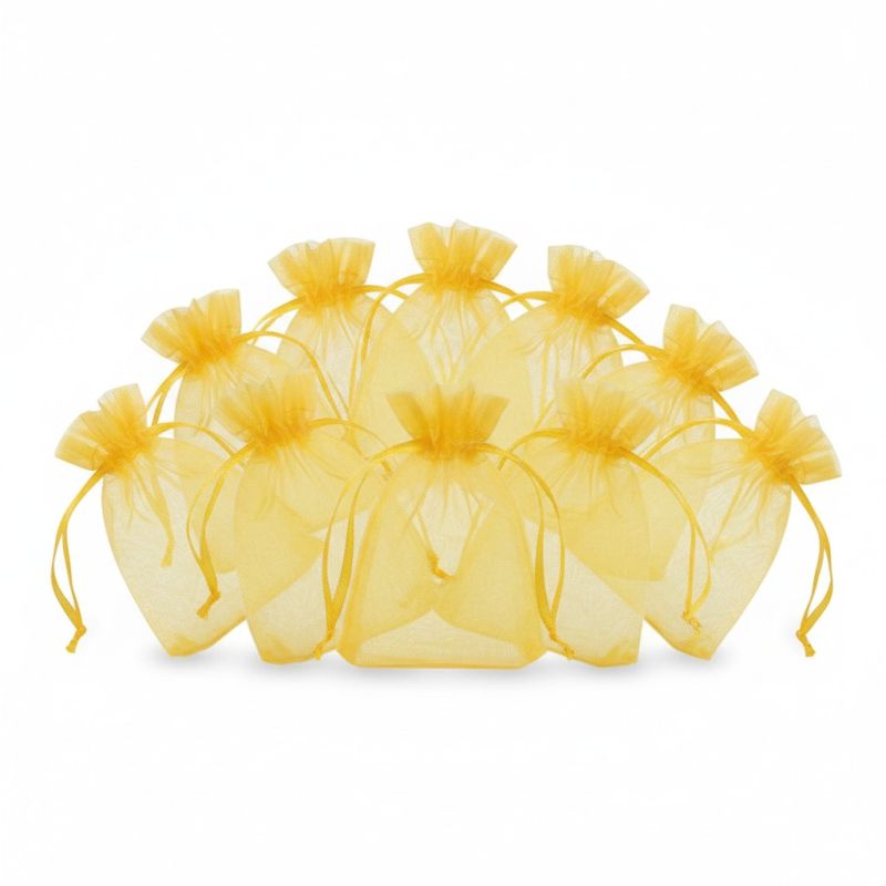 Lot de 10 Sachets en Organza Jaune (7,5 x 10 cm) – Pochons à Dragées & Bijoux pour Mariage, Baptême & Communion