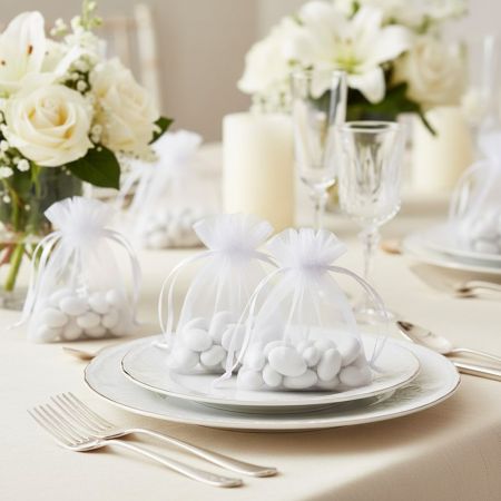 10er-Set Organzabeutel weiß (7,5 x 10 cm) – Säckchen für Hochzeitsmandeln, Geschenke, Schmuck